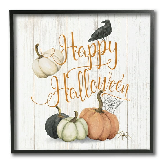 Stupell Industries Rustic Happy Halloween Holiday Painting Black Framed Art Print Wall Art, 12 x 12