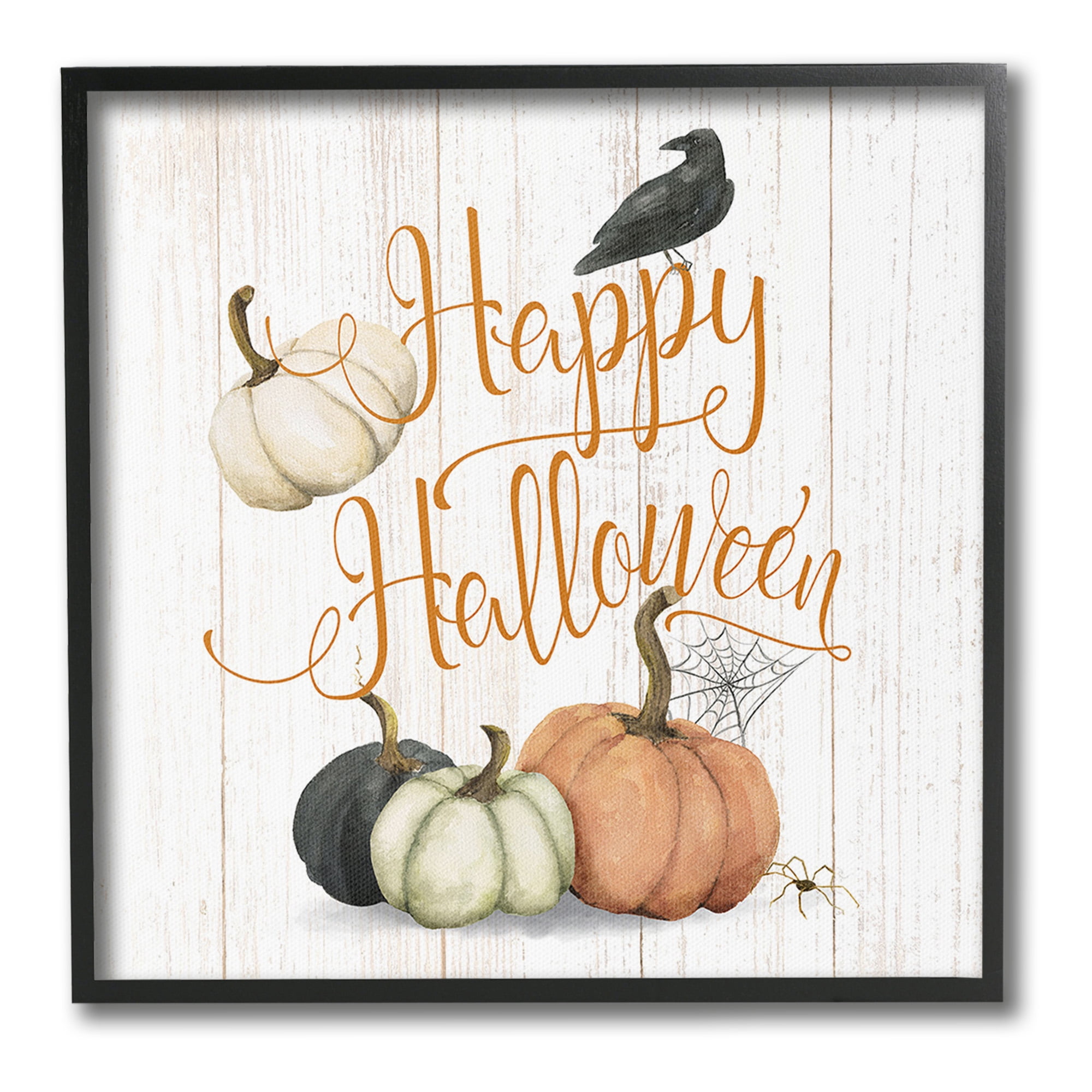 Stupell Industries Rustic Happy Halloween Holiday Painting Black Framed Art Print Wall Art, 24 x 24