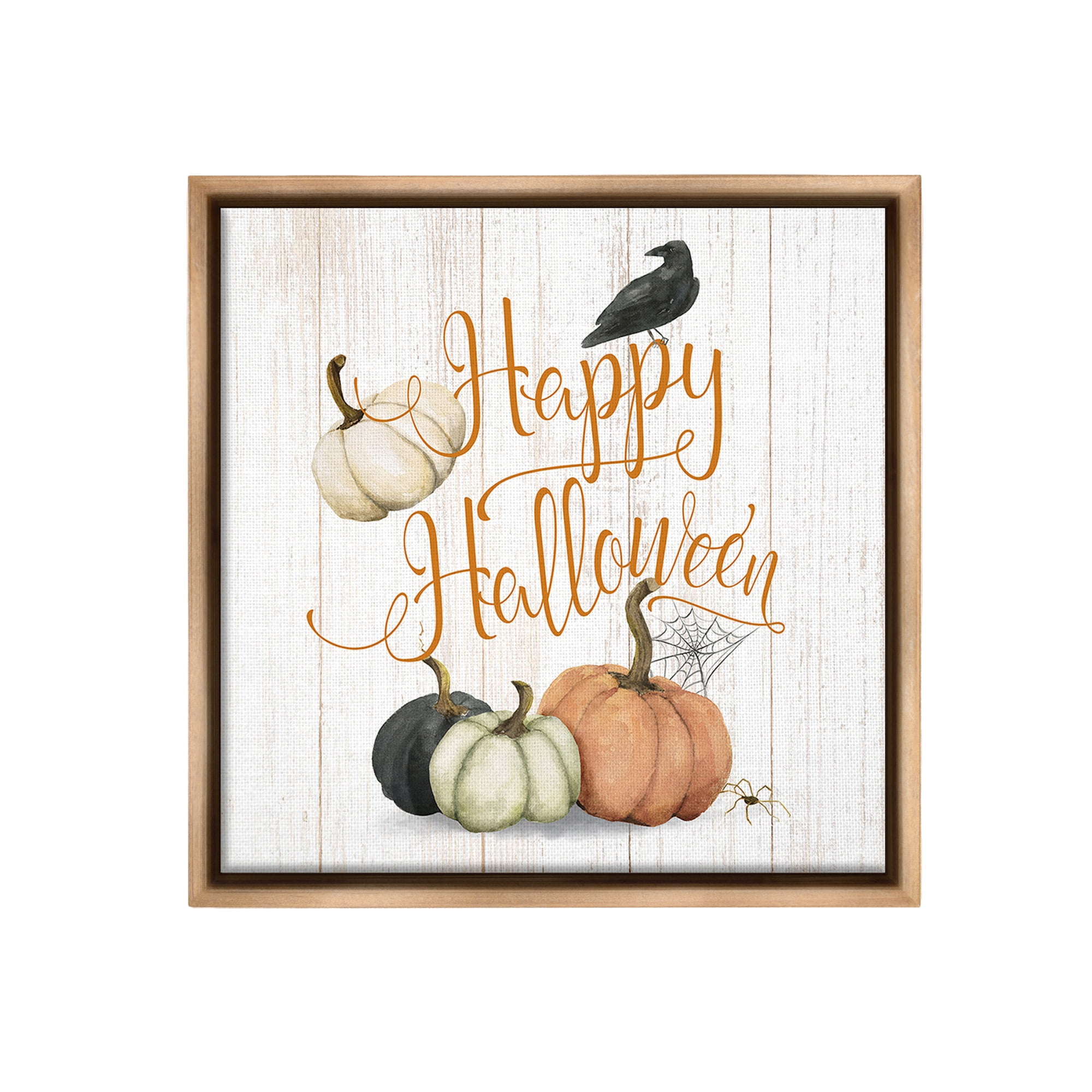 Stupell Industries Rustic Happy Halloween Holiday Painting Brown Floater Framed Canvas Art Print Wall Art, 25 x 25