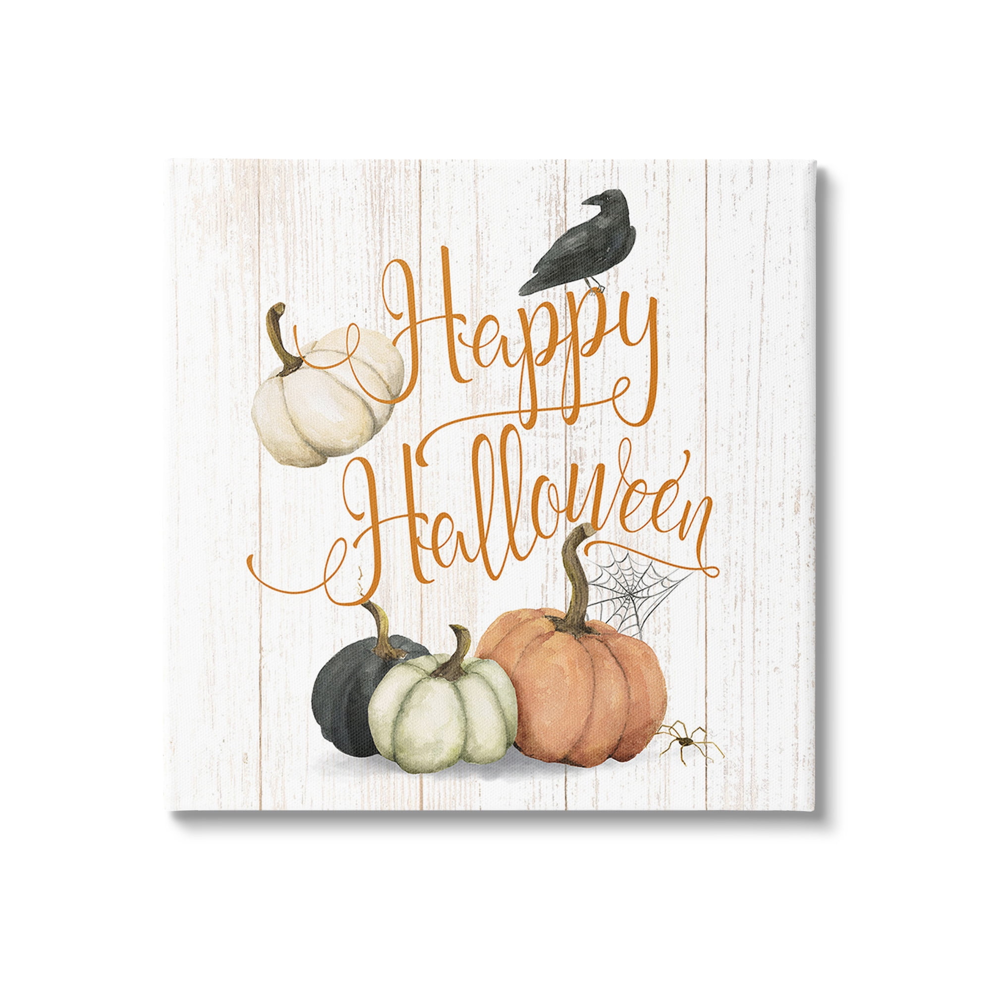 Stupell Industries Rustic Happy Halloween Holiday Painting Gallery Wrapped Canvas Art Print Wall Art, 30 x 30