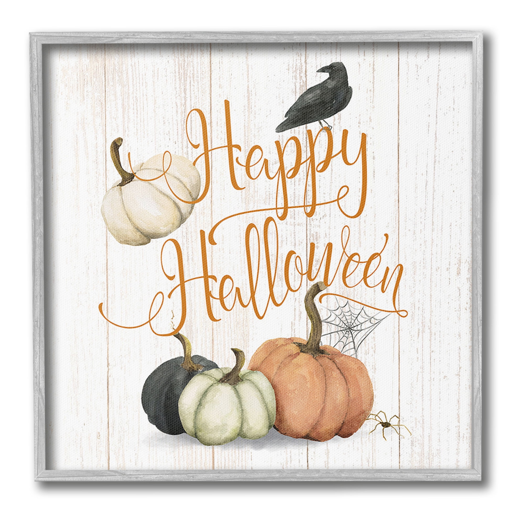 Stupell Industries Rustic Happy Halloween Holiday Painting Gray Framed Art Print Wall Art, 12 x 12