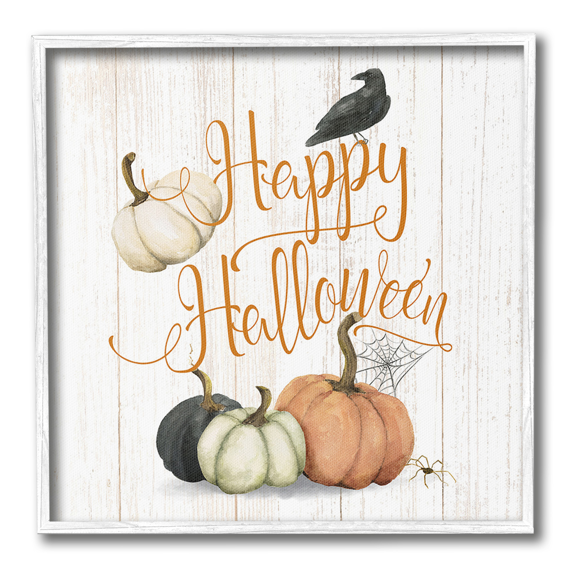 Stupell Industries Rustic Happy Halloween Holiday Painting White Framed Art Print Wall Art, 12 x 12