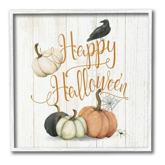 Stupell Industries Rustic Happy Halloween Holiday Painting White Framed Art Print Wall Art, 12 x 12