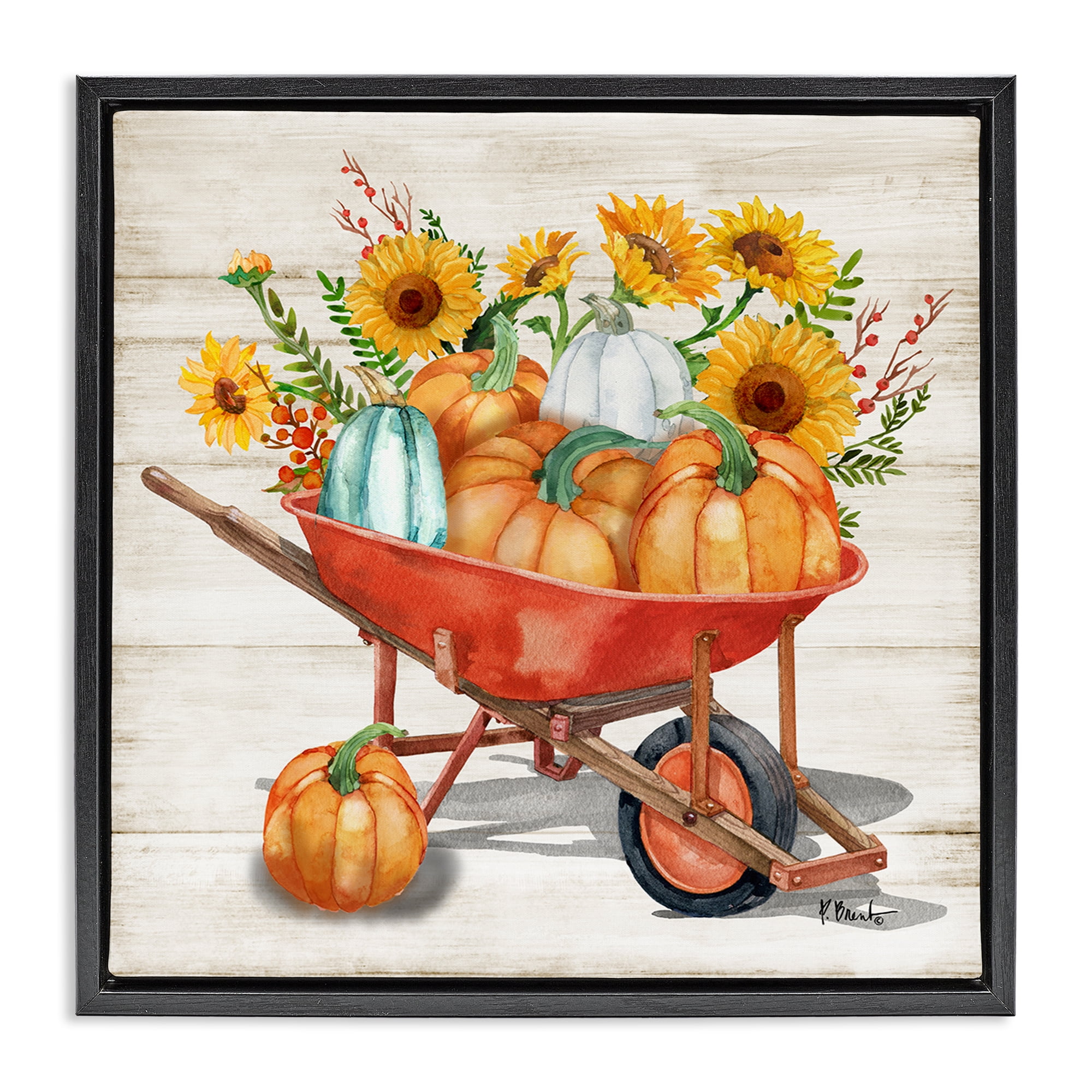 Stupell Industries Rustic Harvest Wagon Botanical & Floral Painting Black Floater Framed Canvas Art Prints Wall Art, 18 x 18