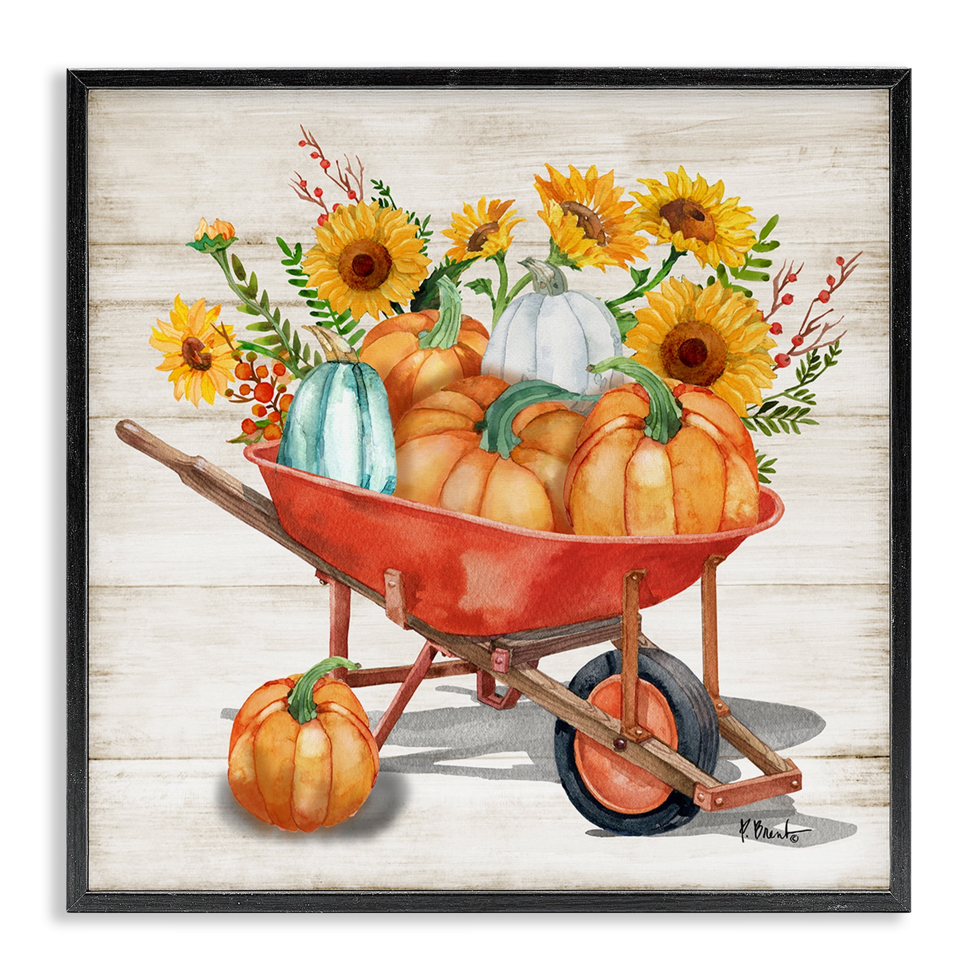 Stupell Industries Rustic Harvest Wagon Botanical & Floral Painting Black Framed Art Prints Wall Art, 24 x 24