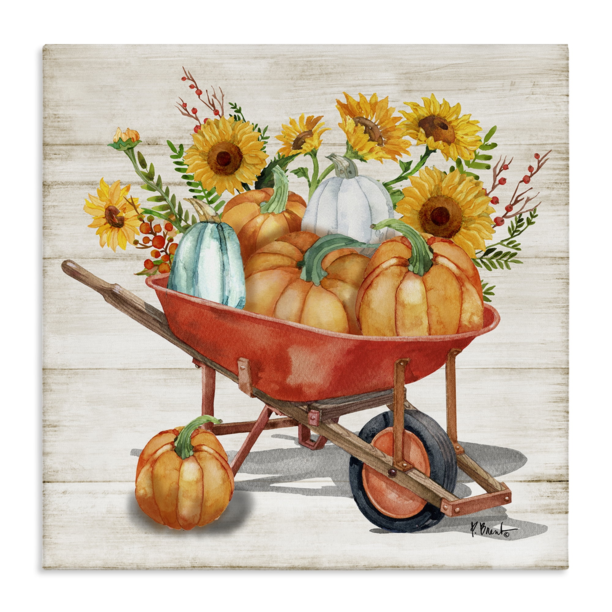Stupell Industries Rustic Harvest Wagon Botanical & Floral Painting Gallery Wrapped Canvas Art Prints Wall Art, 30 x 30