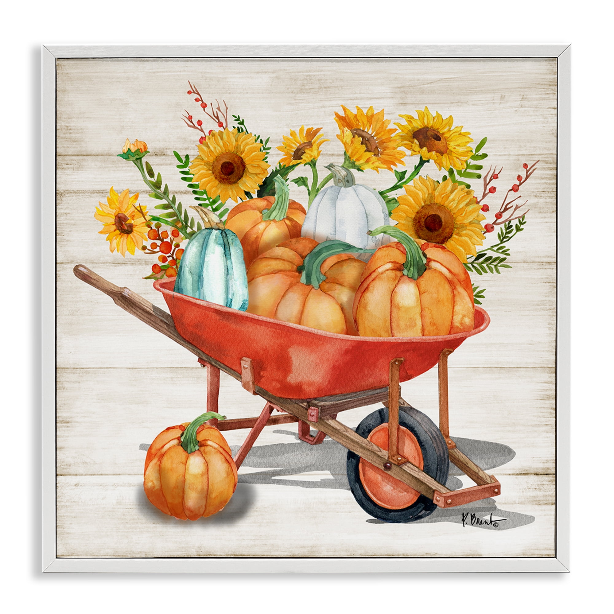 Stupell Industries Rustic Harvest Wagon Botanical & Floral Painting White Framed Art Prints Wall Art, 17 x 17