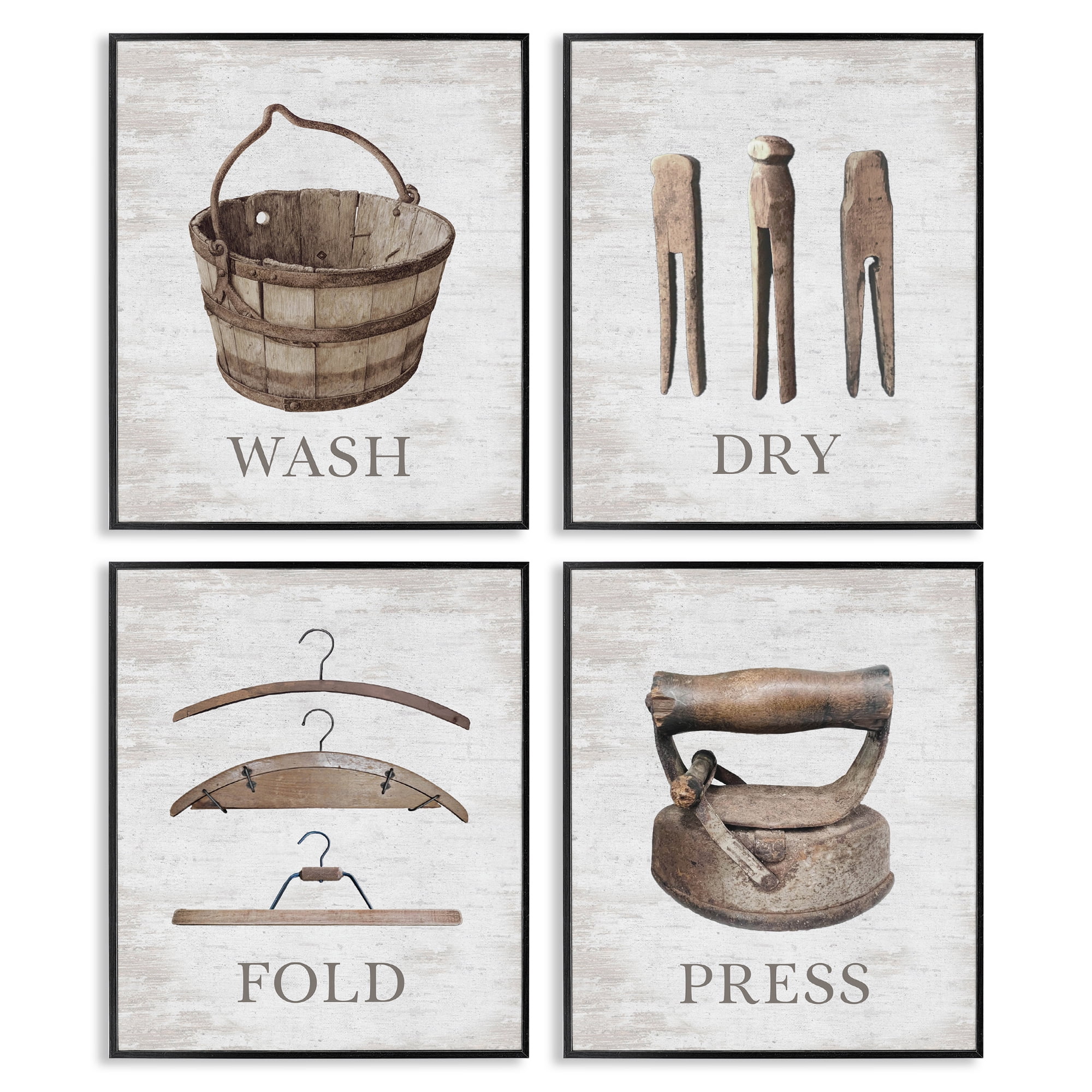 Stupell Industries Rustic Heirloom Laundry Bath & Laundry Painting Black Framed Art Print Wall Art, 16 x 20, Set of 4