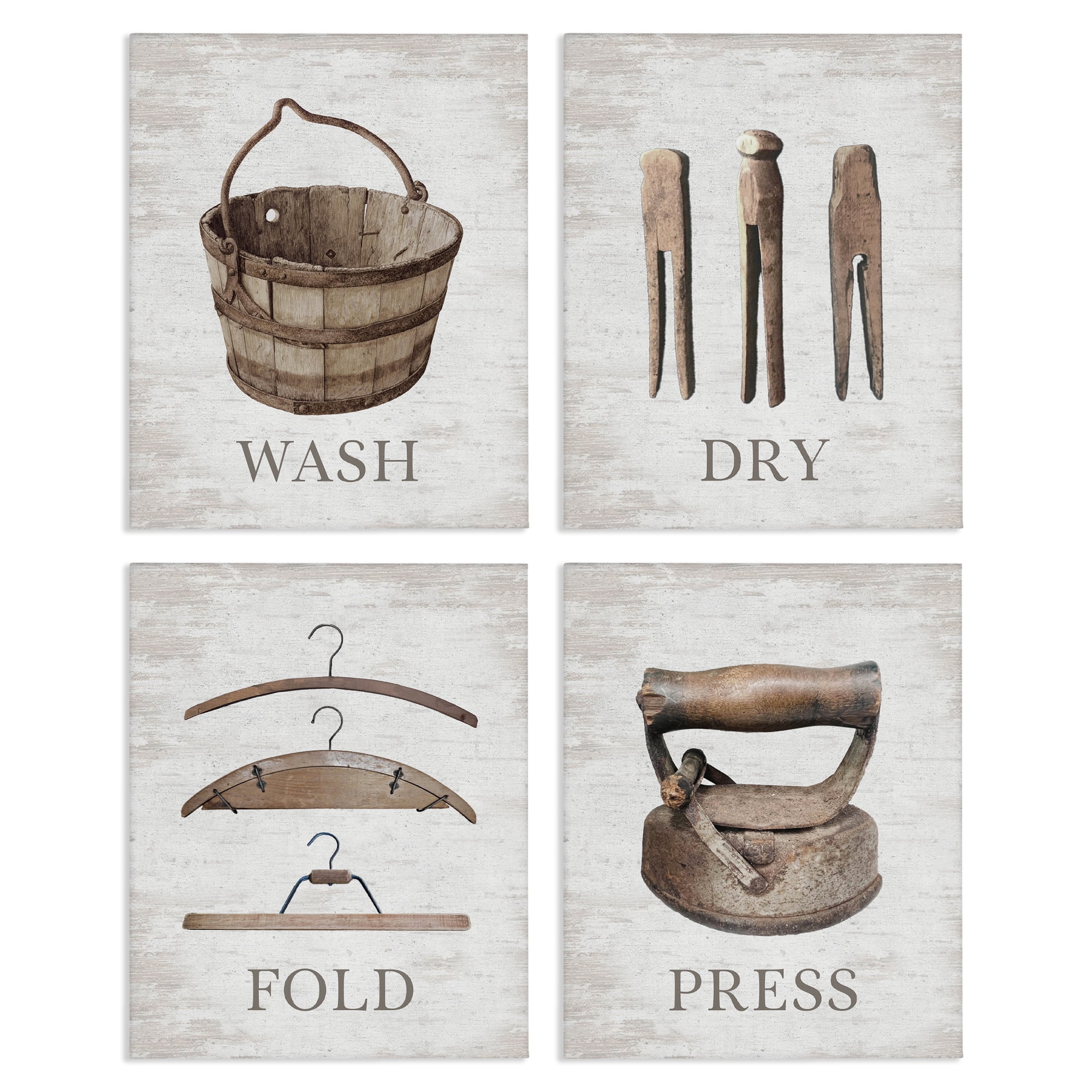 Stupell Industries Rustic Heirloom Laundry Bath & Laundry Painting Wrapped Canvas Art Print Wall Art, 14 x 11, Set of 4