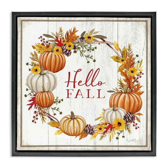 Stupell Industries Rustic Hello Fall Holiday Painting Black Floater Framed Canvas Art Prints Wall Art, 18 x 18