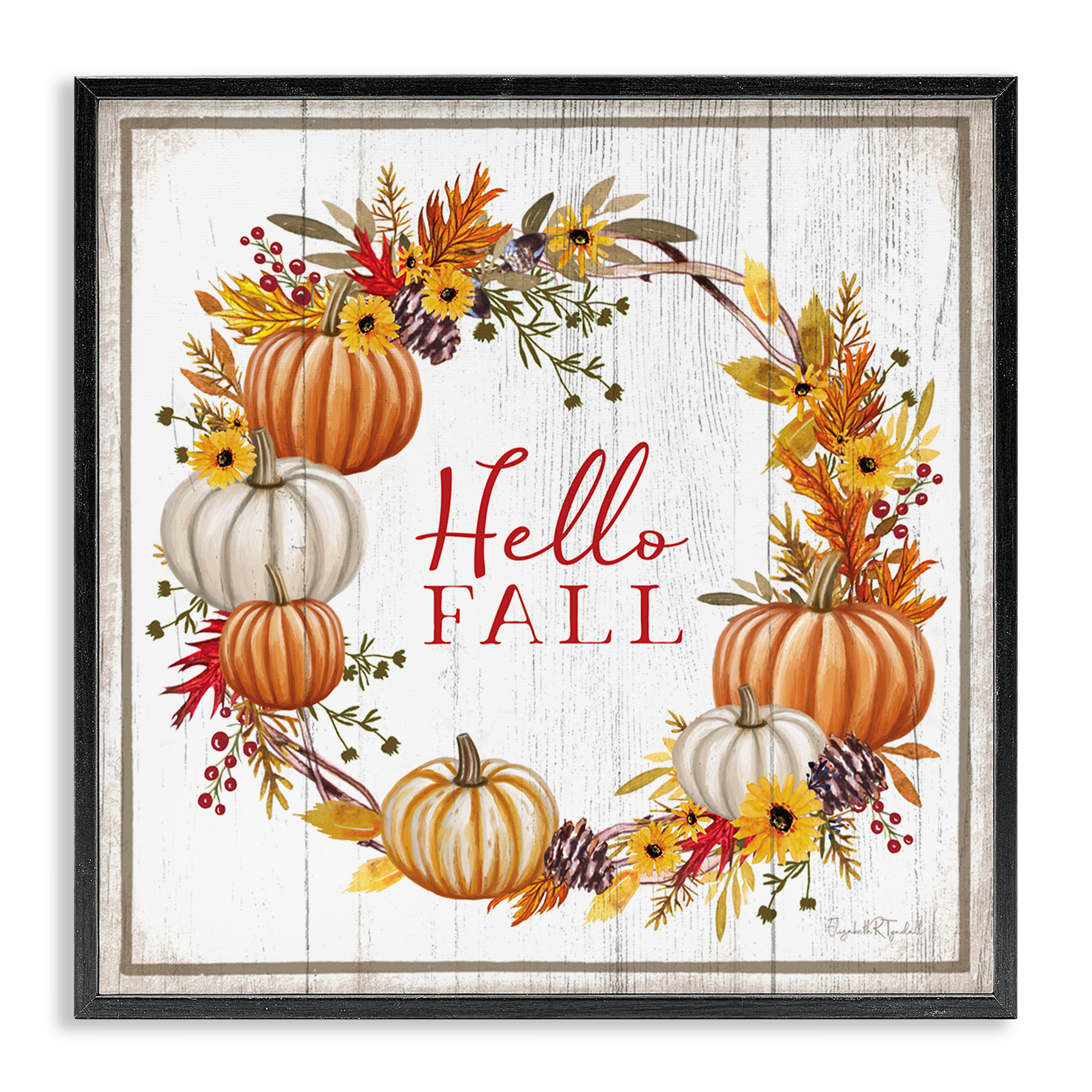 Stupell Industries Rustic Hello Fall Holiday Painting Black Framed Art Prints Wall Art, 24 x 24