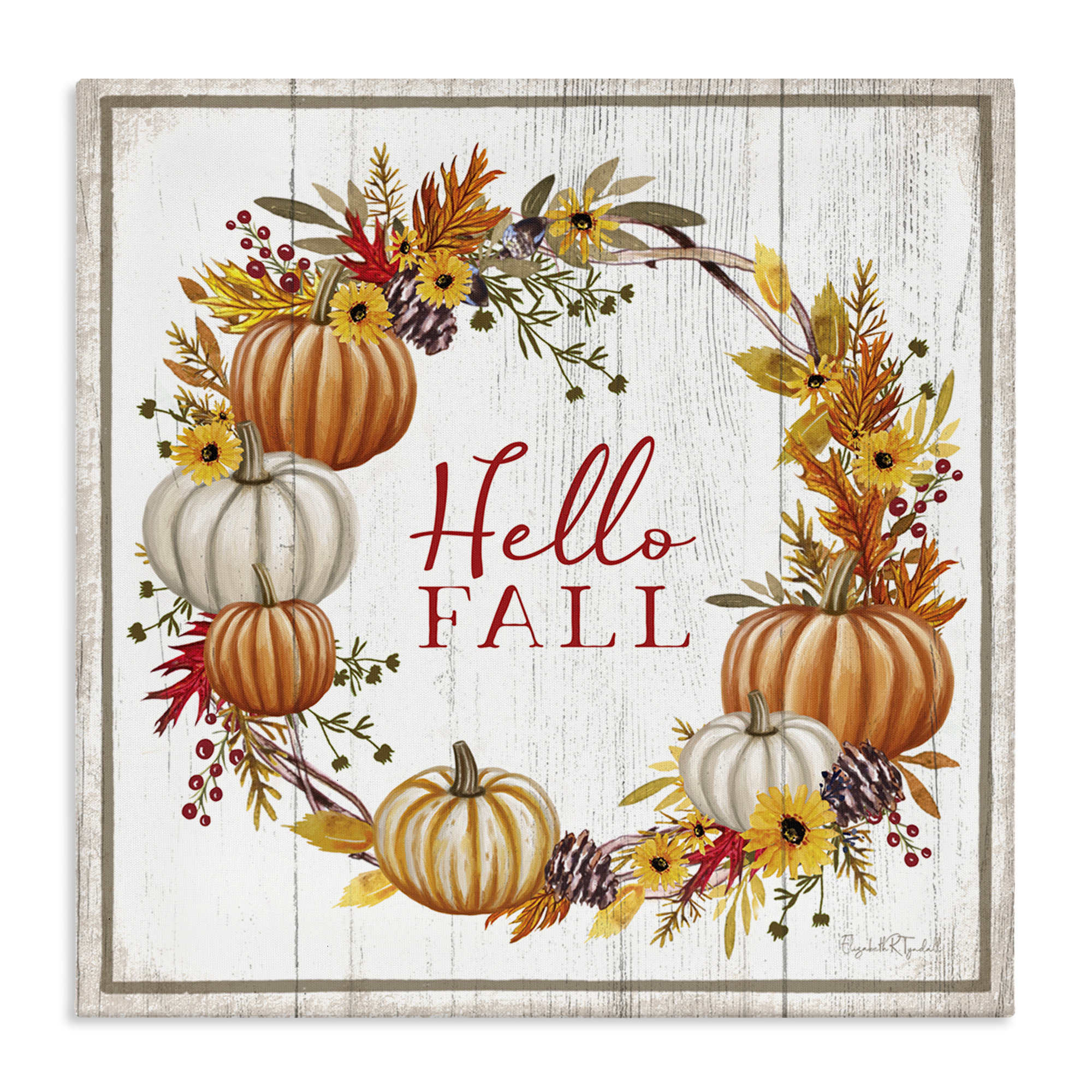Stupell Industries Rustic Hello Fall Holiday Painting Gallery Wrapped Canvas Art Prints Wall Art, 36 x 36
