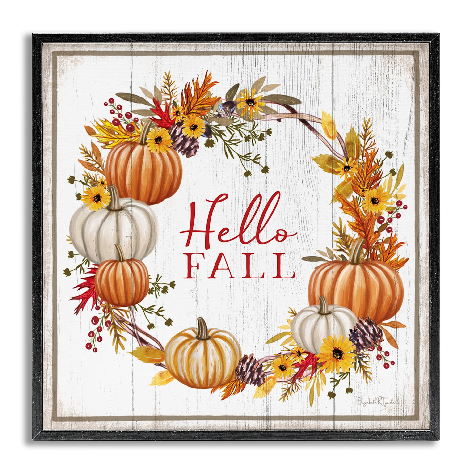Stupell Industries Rustic Hello Fall Holiday Painting Gray Framed Art Prints Wall Art, 17 x 17