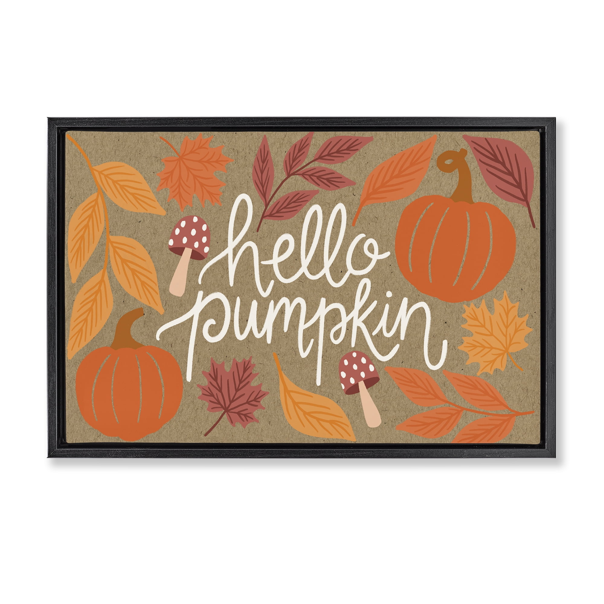 Stupell Industries Rustic Hello Pumpkin Plants & Flowers Painting Black Floater Framed Canvas Art Print Wall Art, 25 x 17