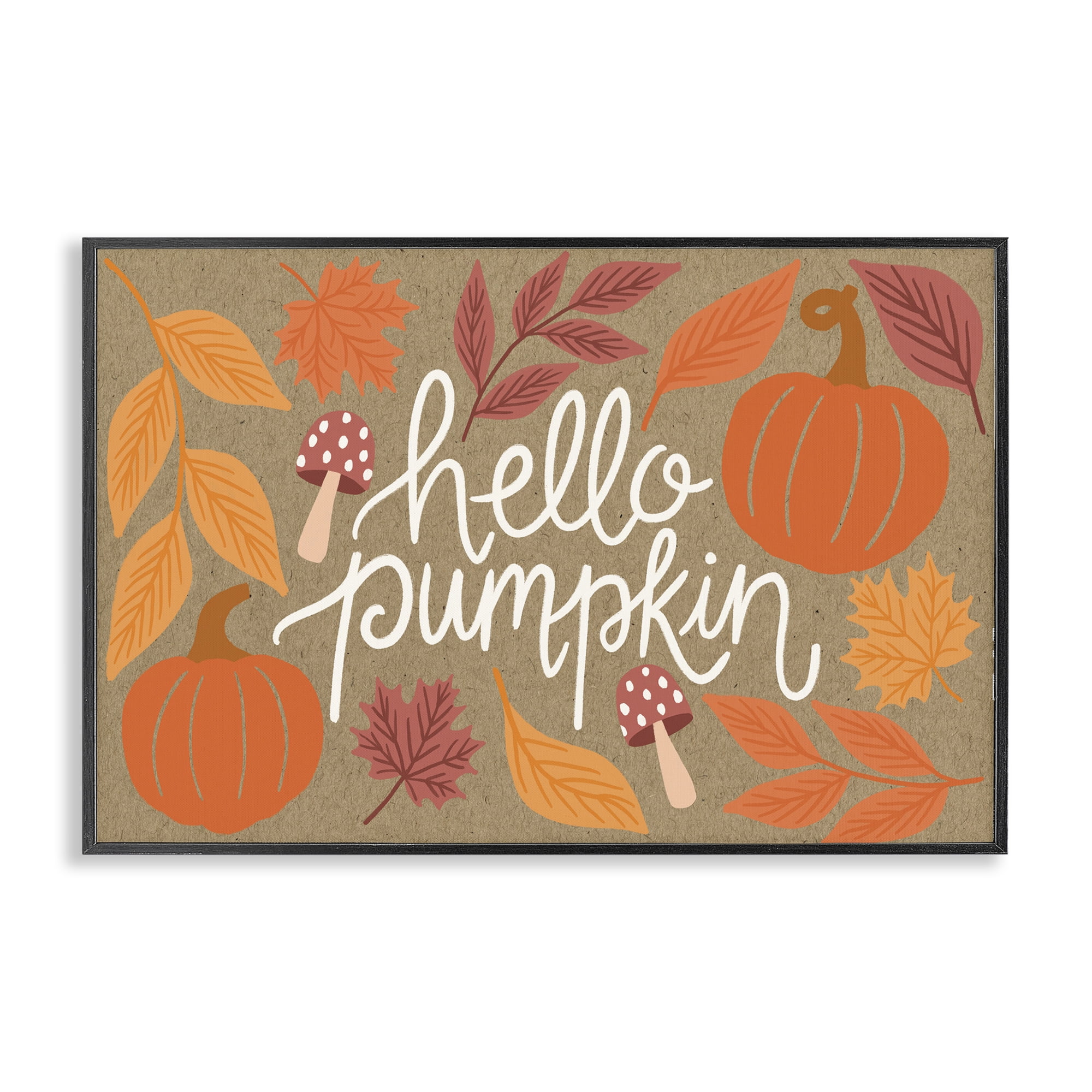 Stupell Industries Rustic Hello Pumpkin Plants & Flowers Painting Black Framed Art Print Wall Art, 18 x 12