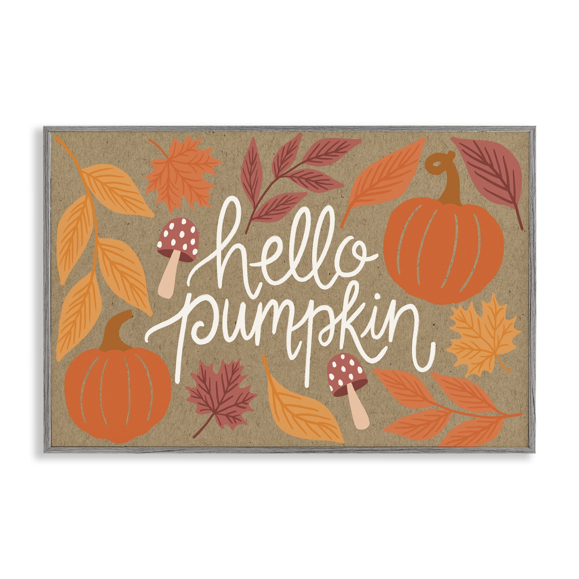 Stupell Industries Rustic Hello Pumpkin Plants & Flowers Painting Gray Framed Art Print Wall Art, 18 x 12