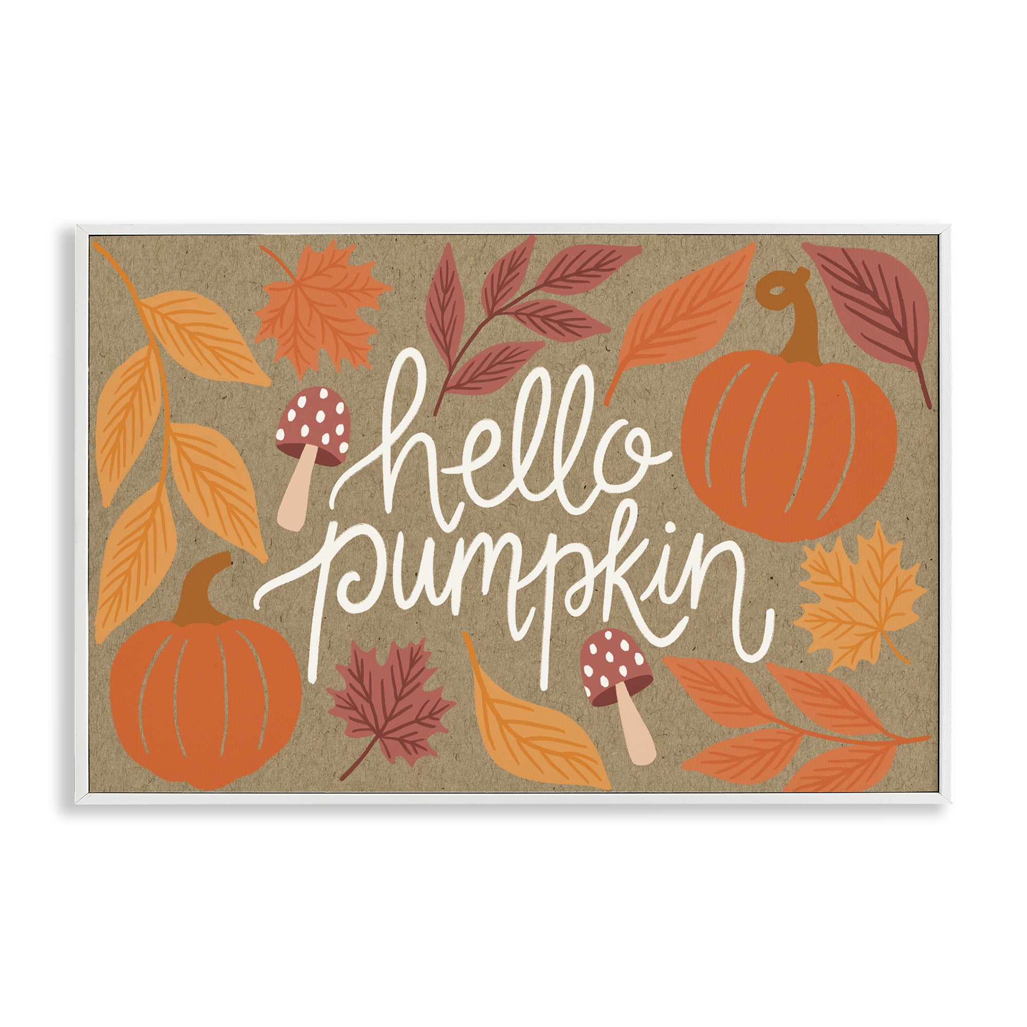 Stupell Industries Rustic Hello Pumpkin Plants & Flowers Painting White Framed Art Print Wall Art, 18 x 12
