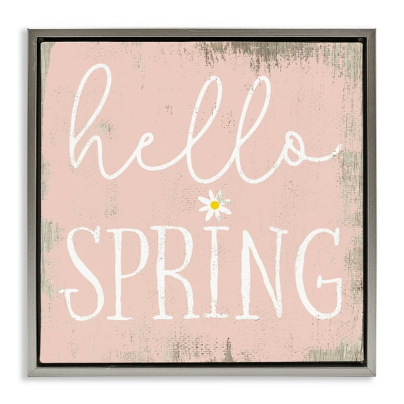 Rustic Hello Spring Gray Floating Frame Canvas Art, 25 x 25, Made In USA