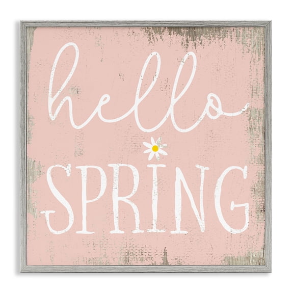 Rustic Hello Spring Gray Framed Giclee Art, 24 x 24, Made In USA