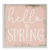 Rustic Hello Spring White Framed Giclee Art, 24 x 24, Made In USA