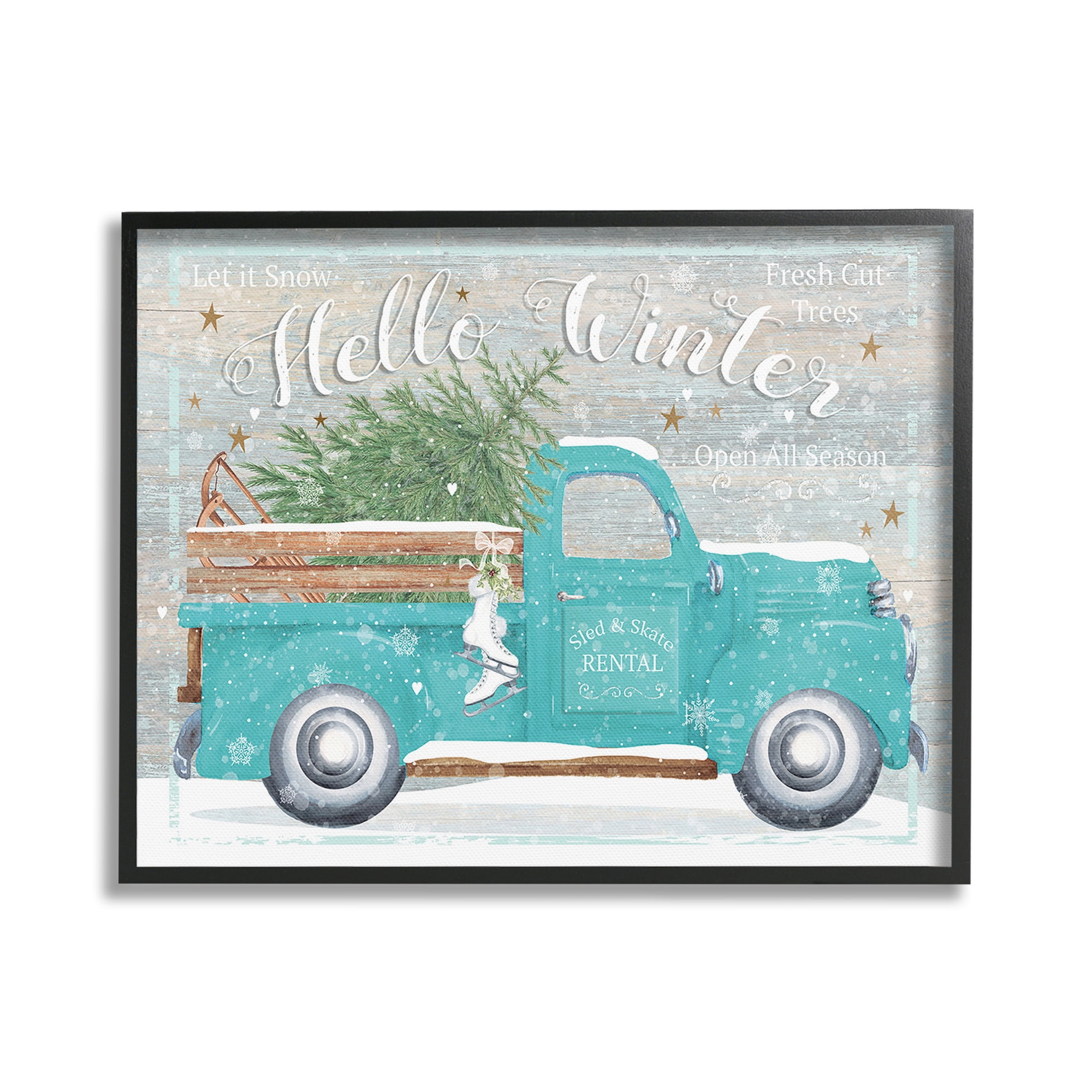 Stupell Industries Rustic Hello Winter Truck Holiday Painting Black Framed Art Print Wall Art, 20 x 16