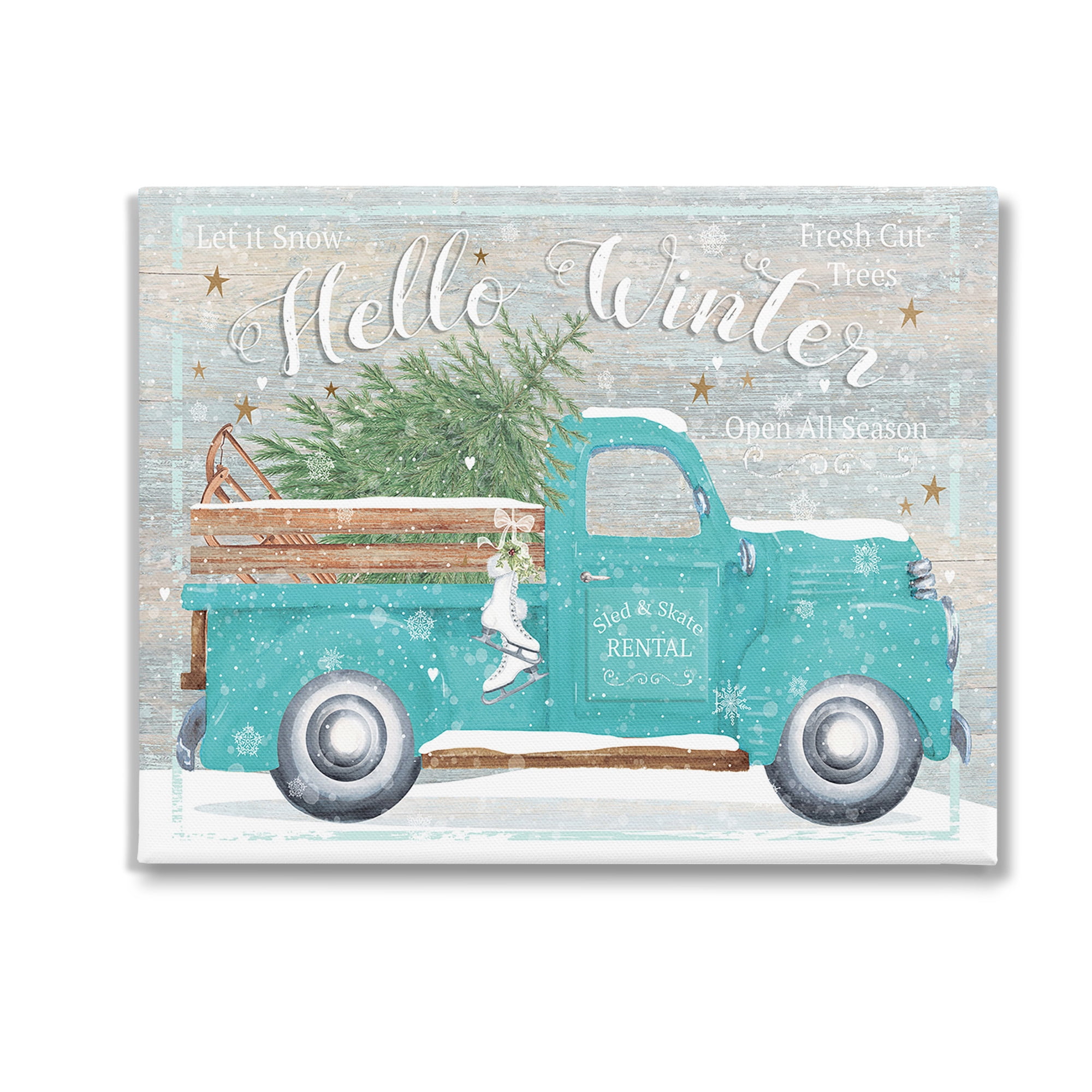 Stupell Industries Rustic Hello Winter Truck Holiday Painting Gallery Wrapped Canvas Art Print Wall Art, 30 x 24