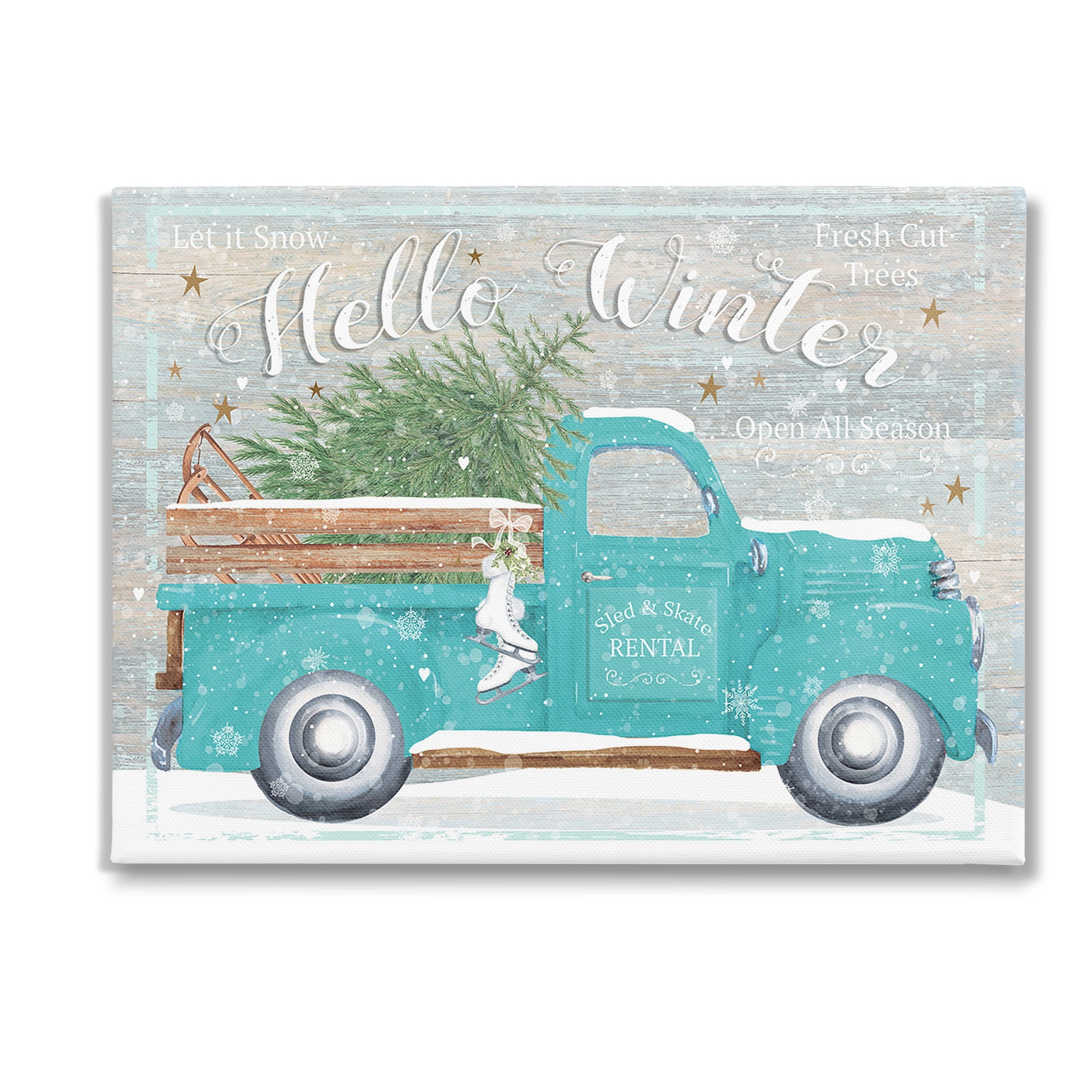 Stupell Industries Rustic Hello Winter Truck Holiday Painting Gallery Wrapped Canvas Art Print Wall Art, 40 x 30