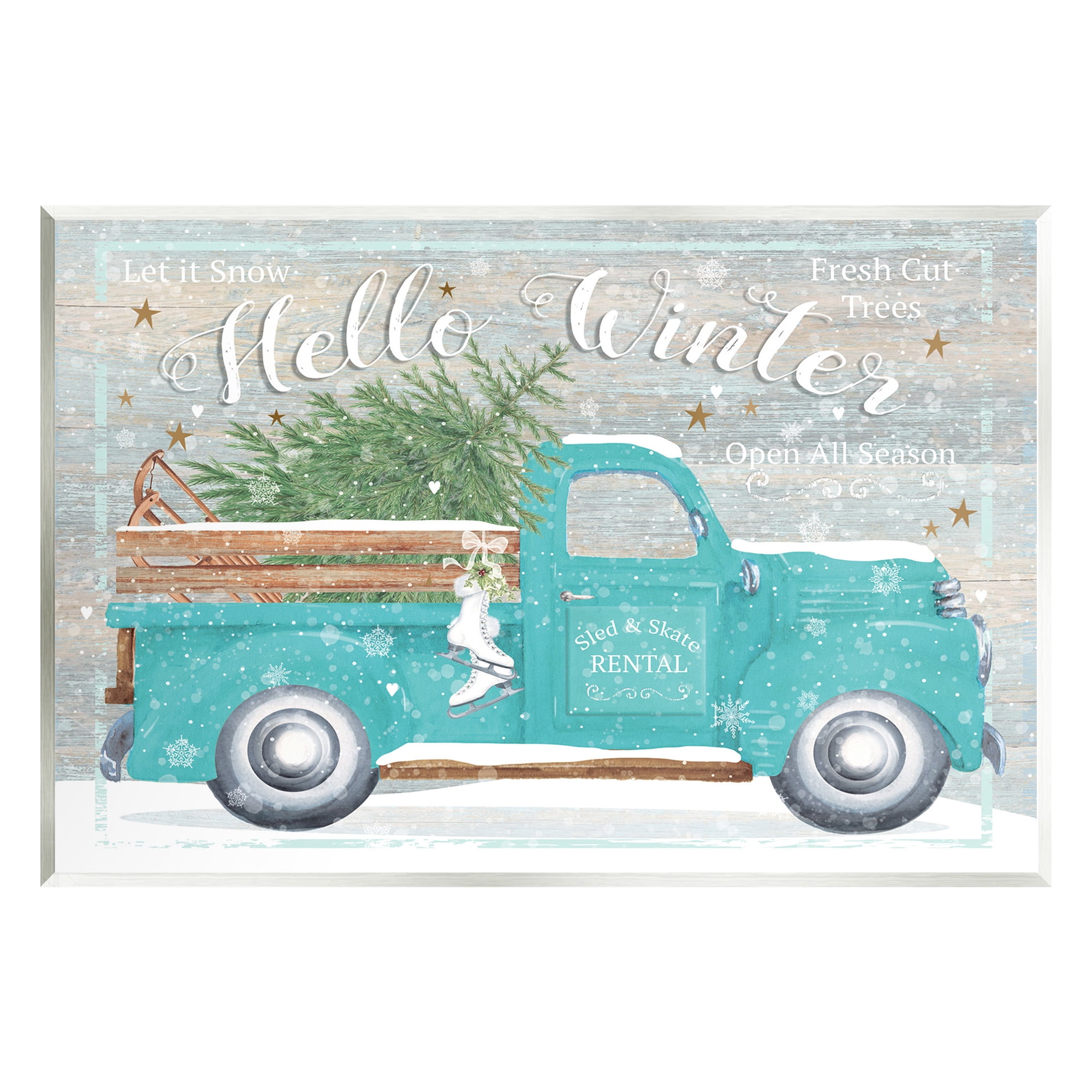 Stupell Industries Rustic Hello Winter Truck Holiday Painting Unframed Art Print Wall Art, 19 x 13