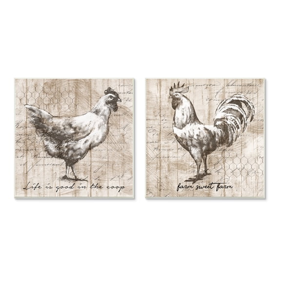 Stupell Industries Rustic Hen Rooster Illustration Life is Good Phrases, 12 x 12, Design by Conrad Knutsen