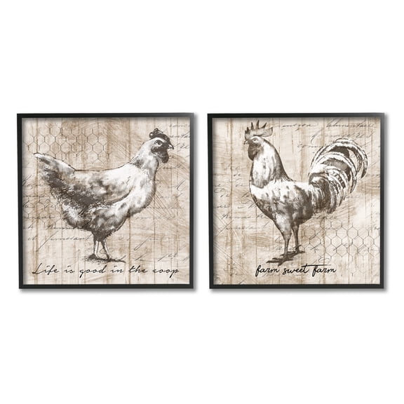 Stupell Industries Rustic Hen Rooster Illustration Life is Good Phrases, 17 x 17, Design by Conrad Knutsen