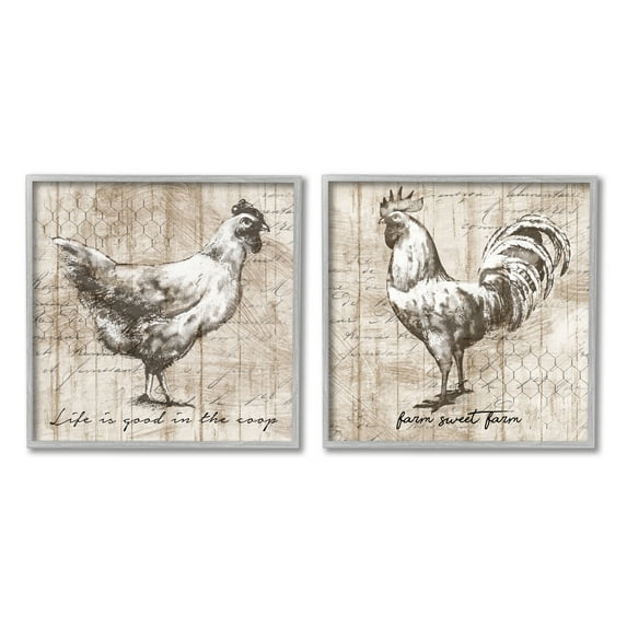 Stupell Industries Rustic Hen Rooster Illustration Life is Good Phrases, 17 x 17, Design by Conrad Knutsen