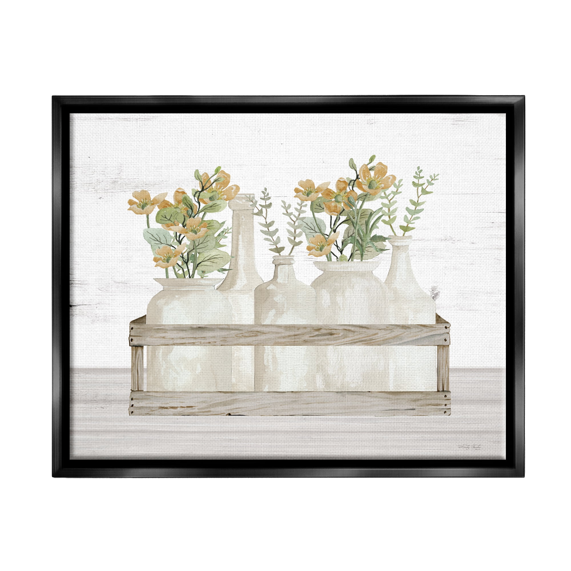 Stupell Industries Rustic Herb Jars Botanical & Floral Painting Black Floater Framed Canvas Art Print Wall Art, 31 x 25