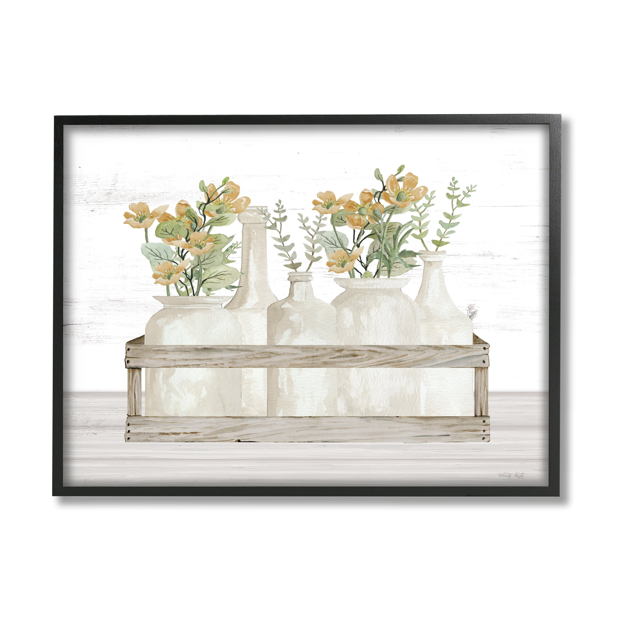 Stupell Industries Rustic Herb Jars Botanical & Floral Painting Black Framed Art Print Wall Art, 30 x 24