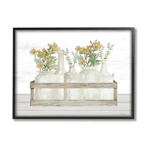 Stupell Industries Rustic Herb Jars Botanical & Floral Painting Black Framed Art Print Wall Art, 30 x 24
