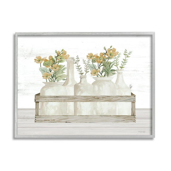 Stupell Industries Rustic Herb Jars Botanical & Floral Painting Gray Framed Art Print Wall Art, 20 x 16