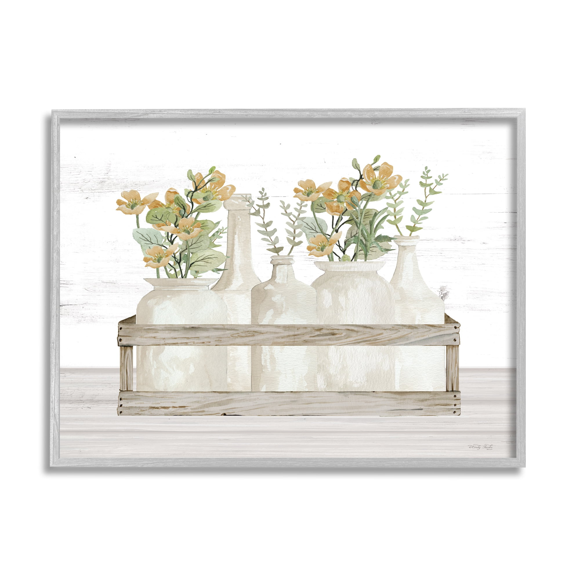 Stupell Industries Rustic Herb Jars Botanical & Floral Painting Gray Framed Art Print Wall Art, 30 x 24