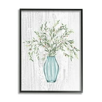 Stupell Industries Rustic Herbs Plants Budding Blue Glass Vase Graphic Art Black Framed Art Print Wall Art, Design by Ziwei Li