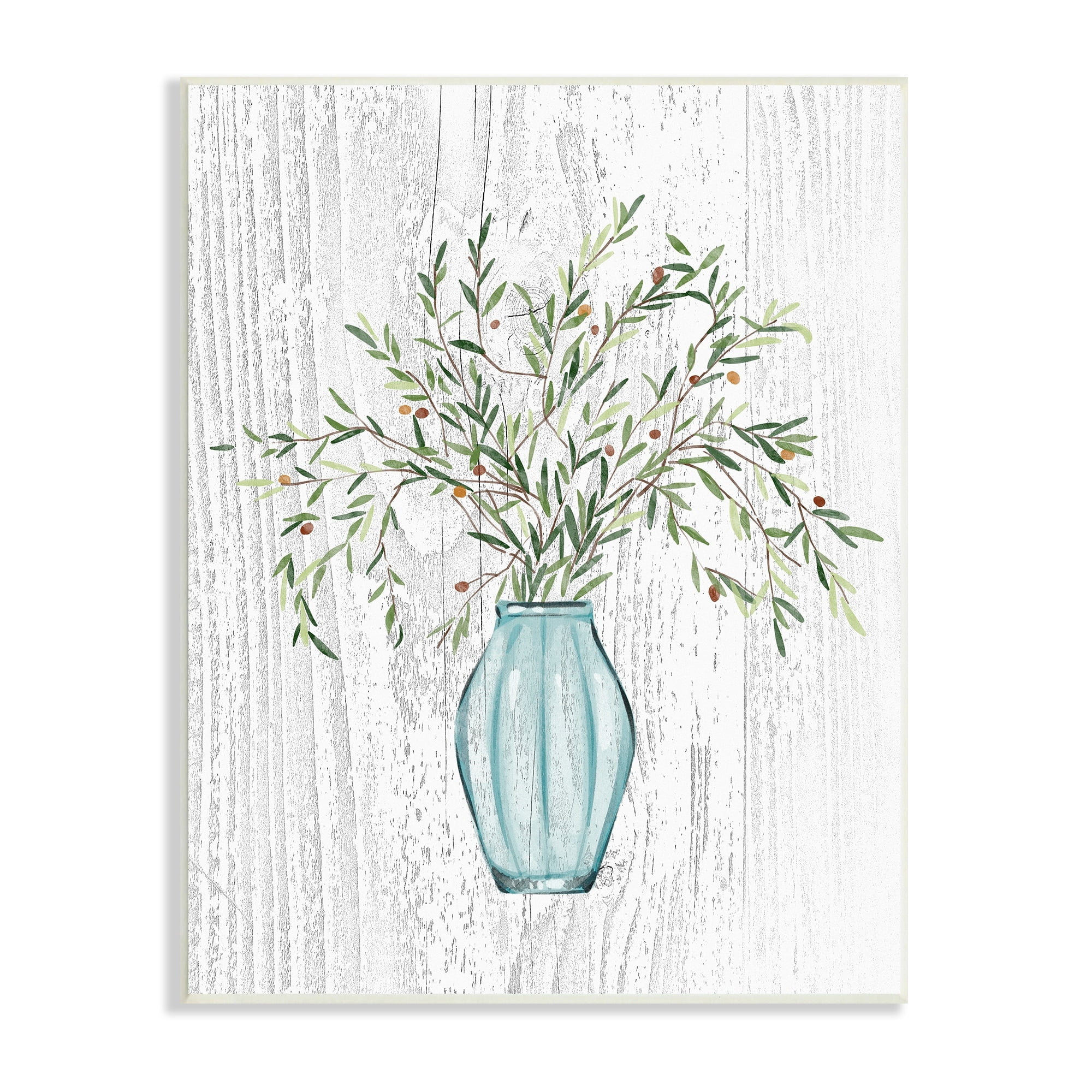 Stupell Industries Rustic Herbs Plants Budding Blue Glass Vase Graphic Art Unframed Art Print Wall Art, Design by Ziwei Li