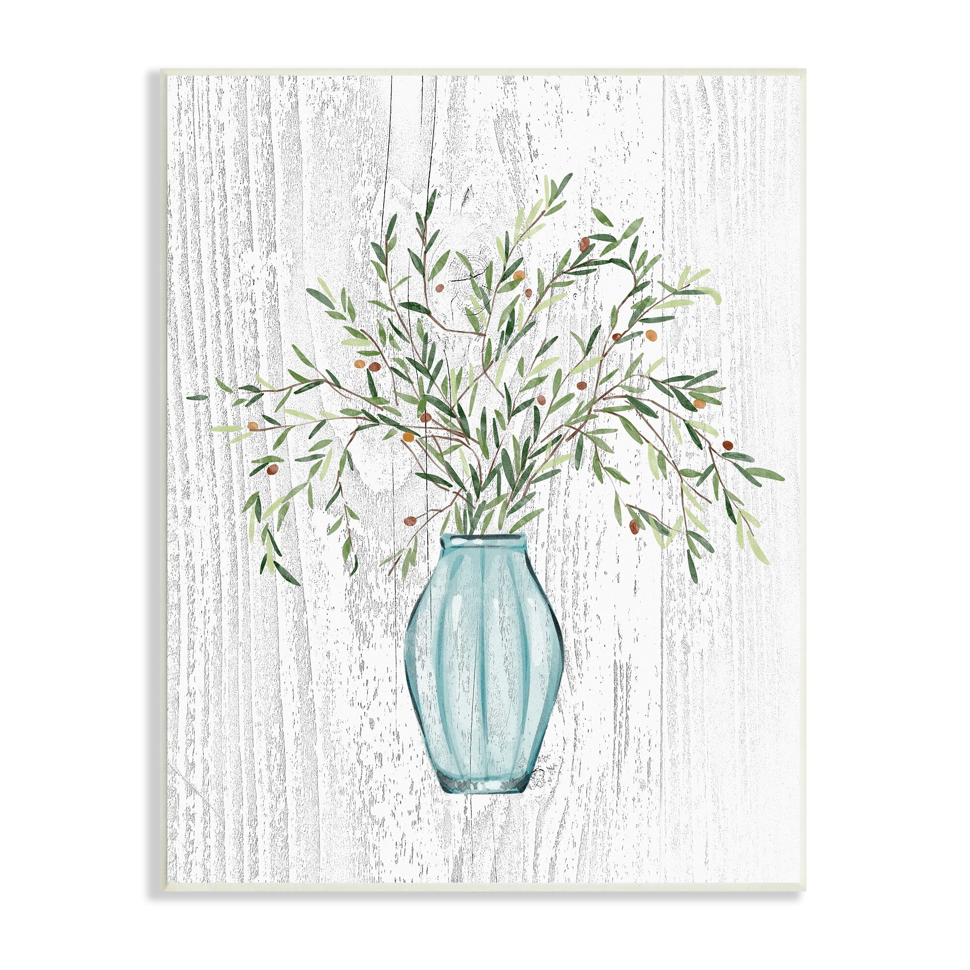 Stupell Industries Rustic Herbs Plants Budding Blue Glass Vase Graphic Art Unframed Art Print Wall Art, Design by Ziwei Li