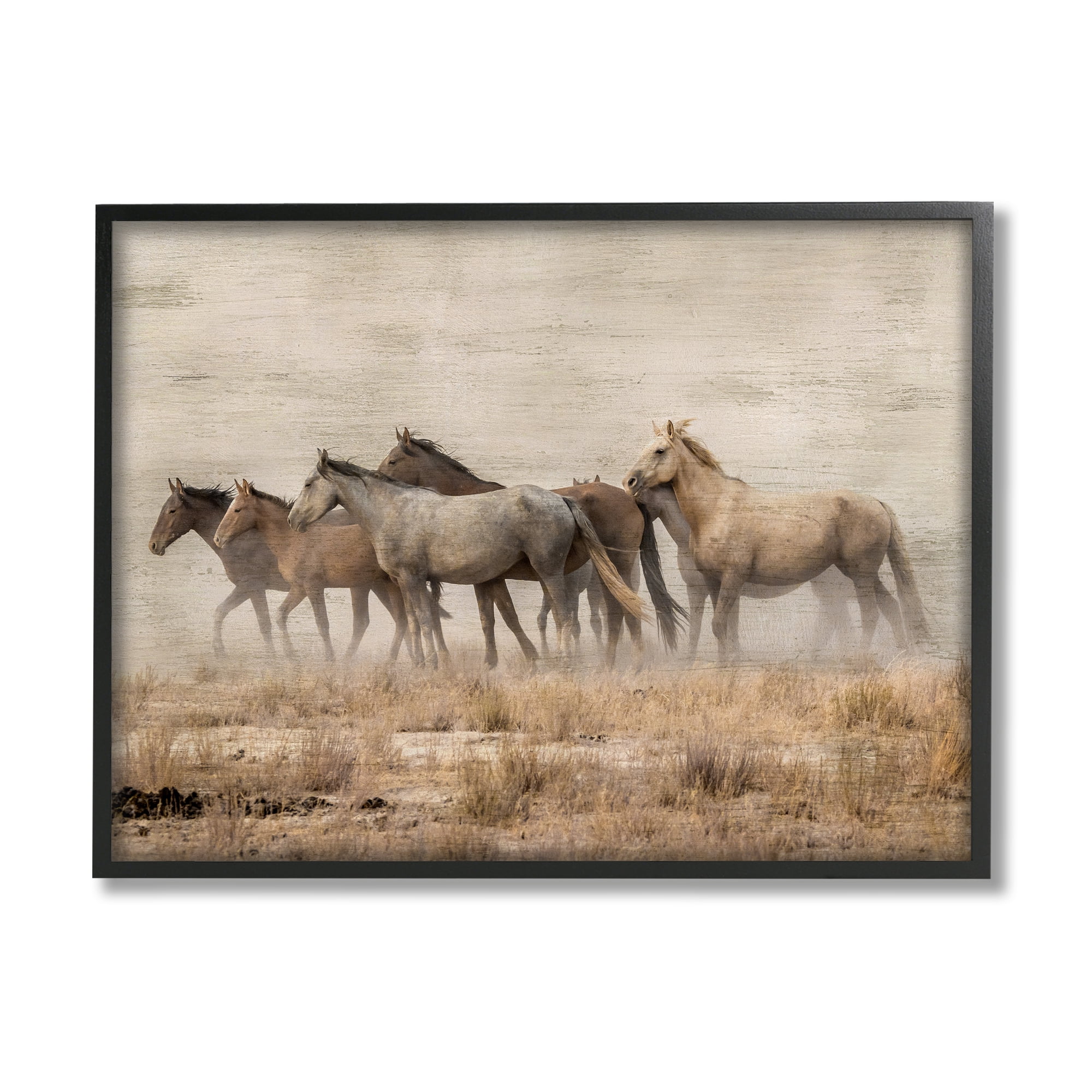 Stupell Industries Rustic Herd of Horses Animals & Insects Painting Black Framed Art Print Wall Art, 30 x 24
