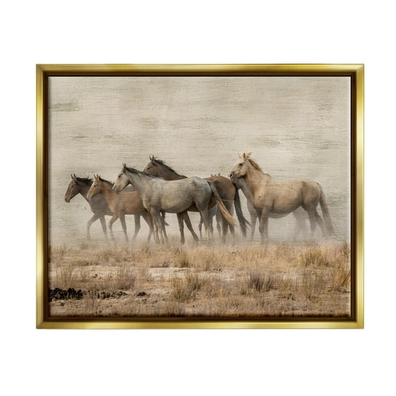 Stupell Industries Rustic Herd of Horses Animals & Insects Painting Gold Floater Framed Canvas Art Print Wall Art, 21 x 17