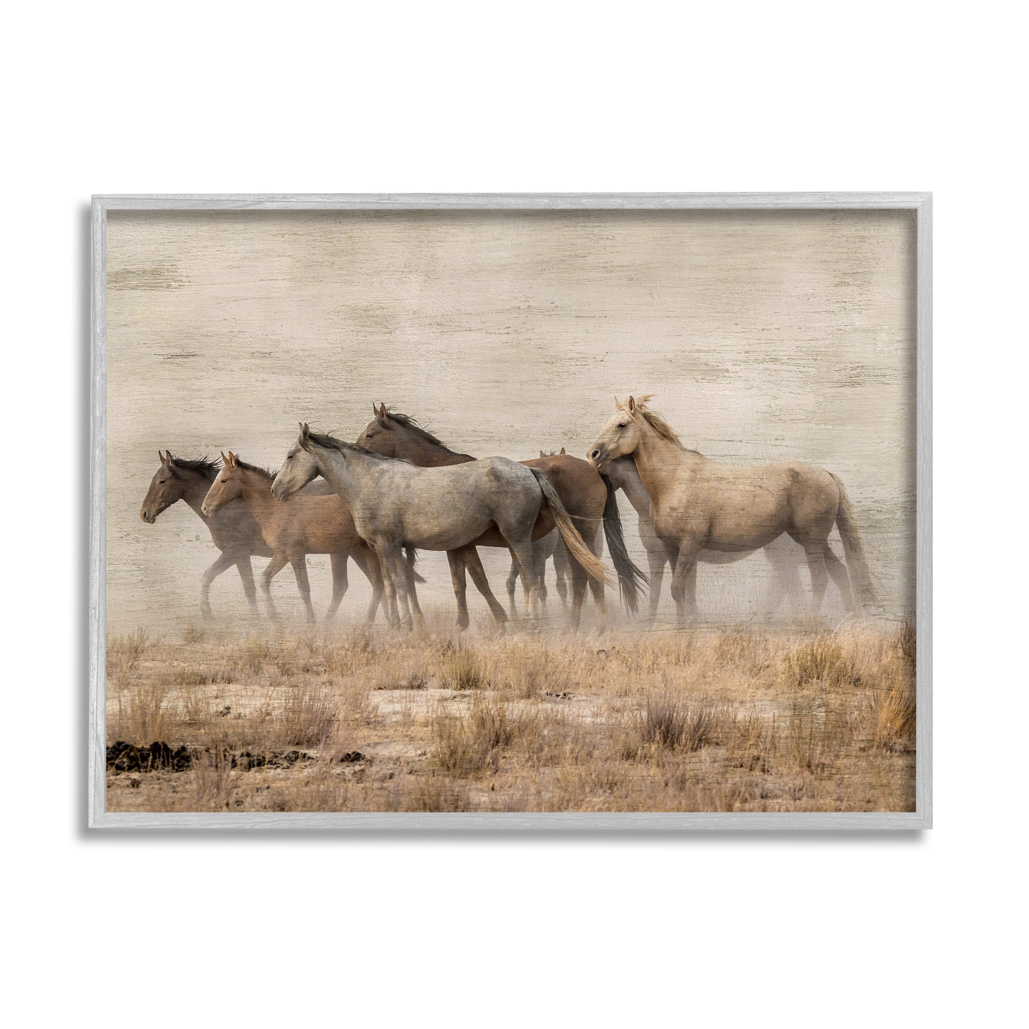 Stupell Industries Rustic Herd of Horses Animals & Insects Painting Gray Framed Art Print Wall Art, 14 x 11