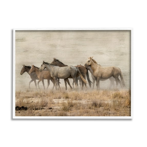 Stupell Industries Rustic Herd of Horses Animals & Insects Painting White Framed Art Print Wall Art, 30 x 24