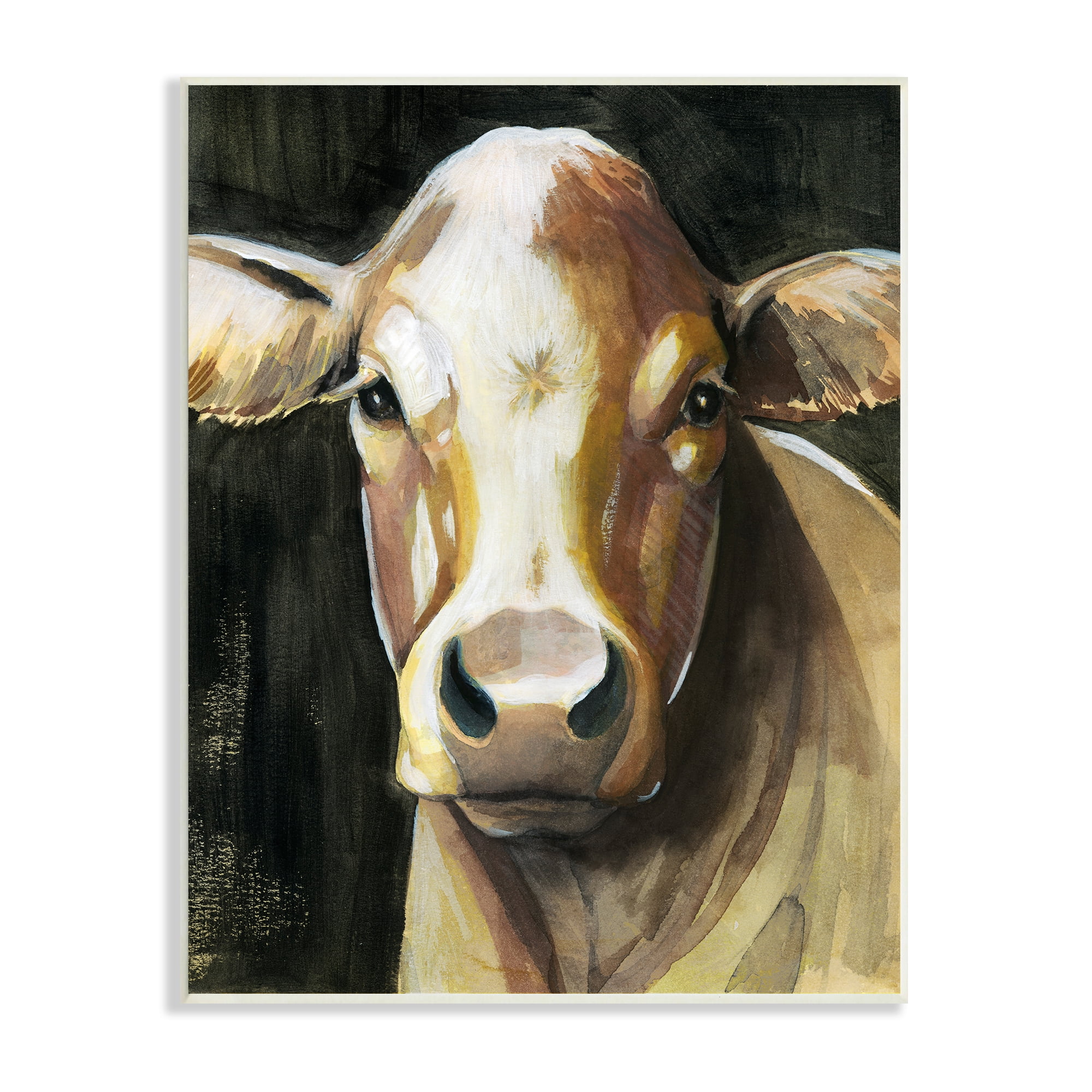 Stupell Industries Rustic Hereford Cattle Portrait Country Farm Cow Painting, 10 x 15,Design by Grace Popp