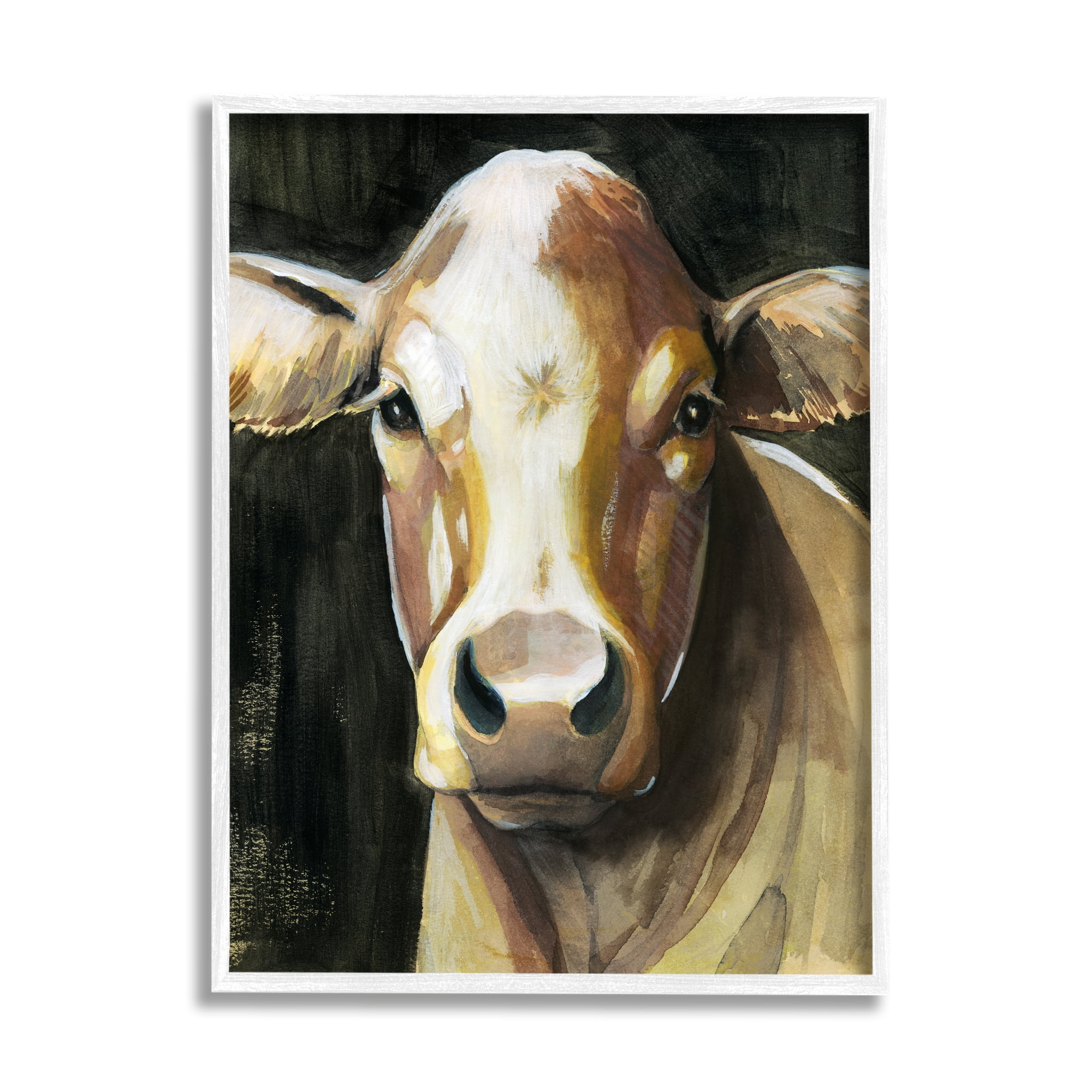 Stupell Industries Rustic Hereford Cattle Portrait Country Farm Cow Painting, 16 x 20,Design by Grace Popp