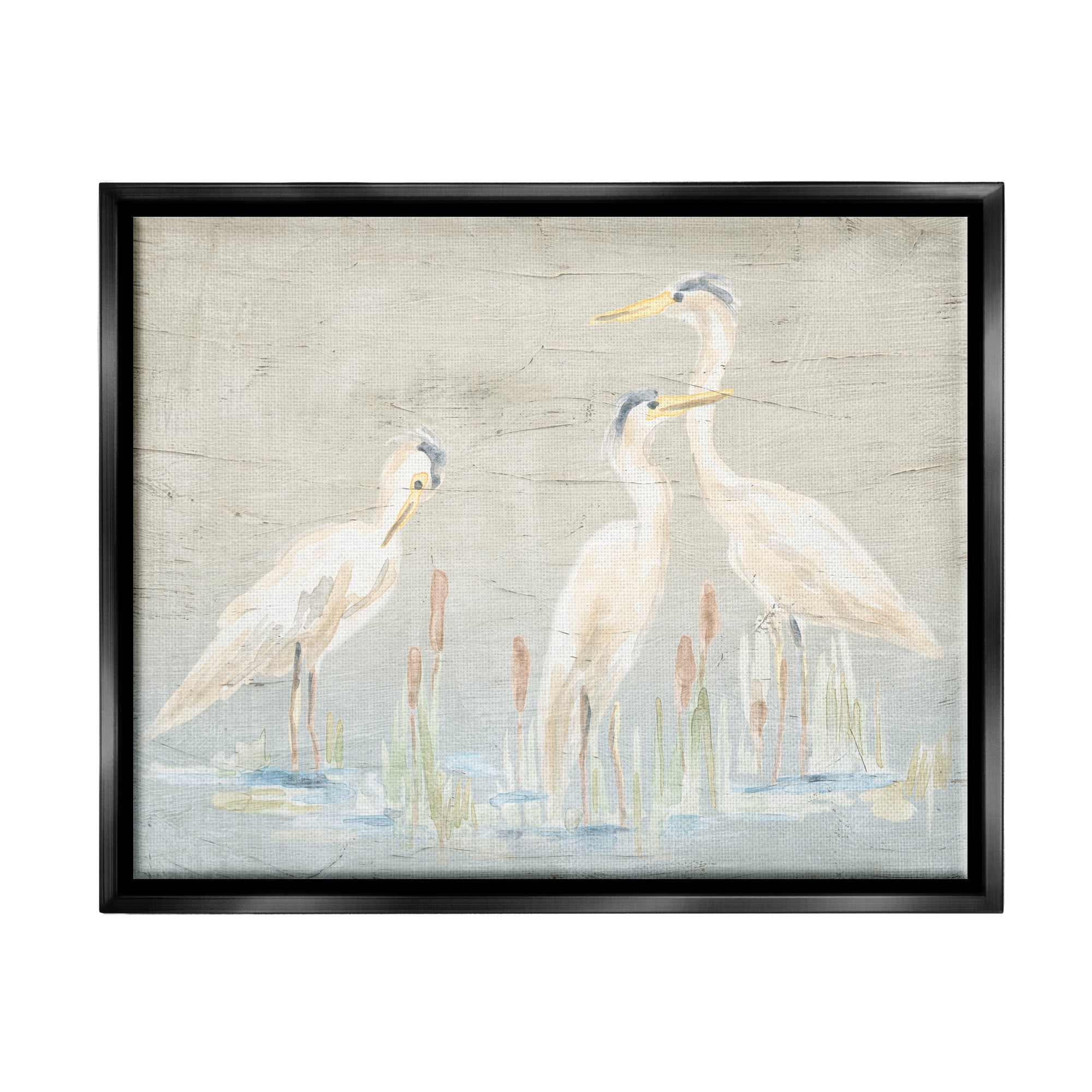 Stupell Industries Rustic Herons Scene Animals & Insects Painting Black Floater Framed Canvas Art Print Wall Art, 31 x 25