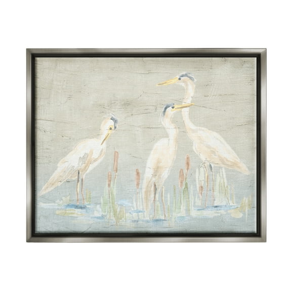 Stupell Industries Rustic Herons Scene Animals & Insects Painting Gray Floater Framed Canvas Art Print Wall Art, 31 x 25