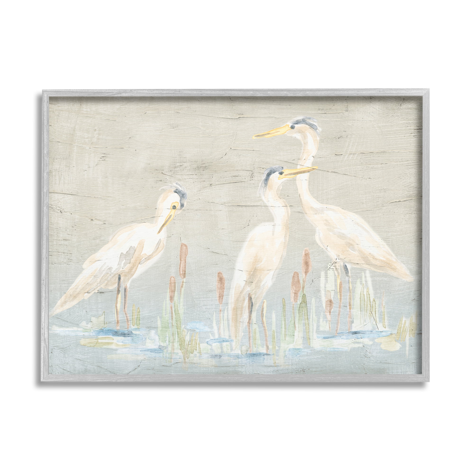 Stupell Industries Rustic Herons Scene Animals & Insects Painting Gray Framed Art Print Wall Art, 30 x 24