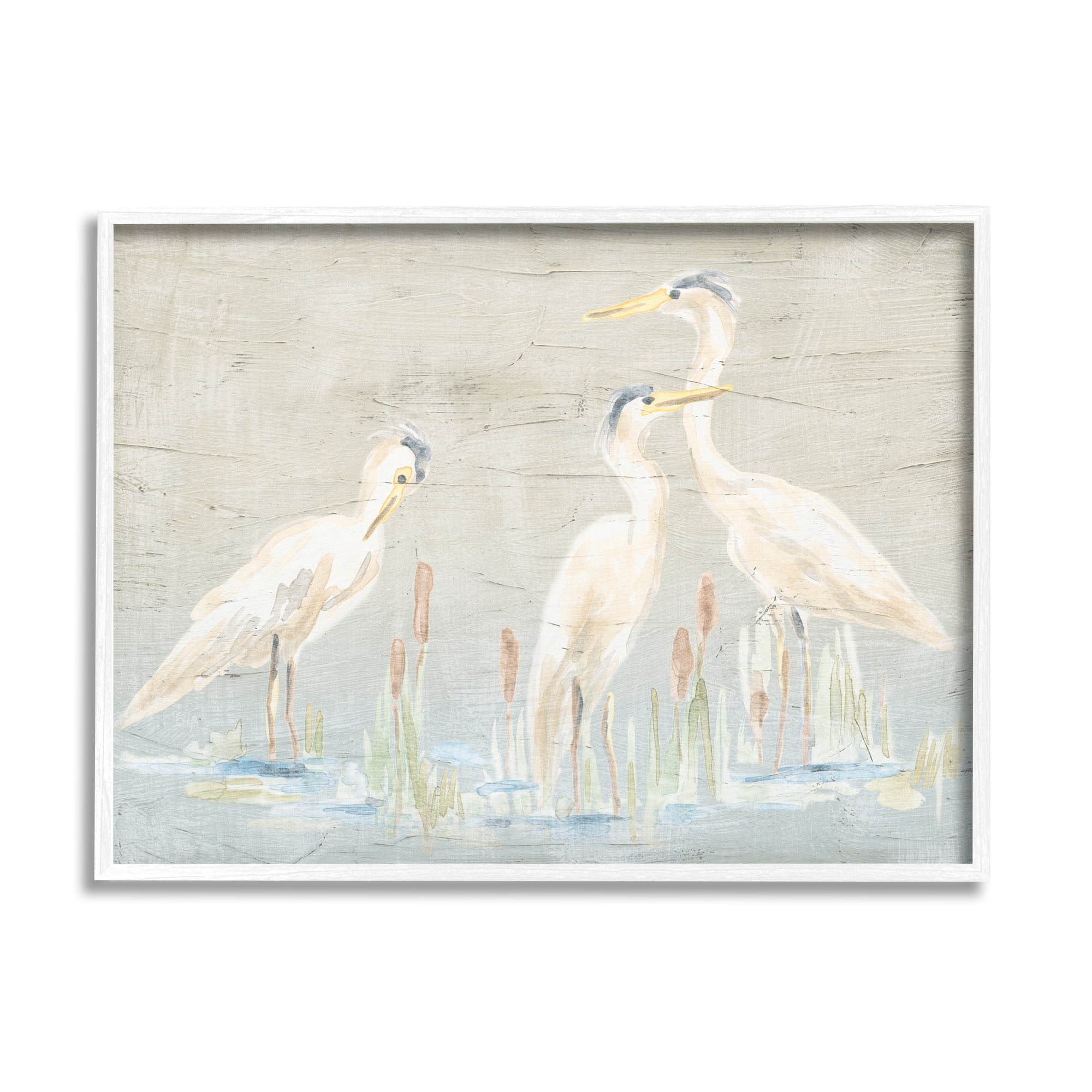 Stupell Industries Rustic Herons Scene Animals & Insects Painting White Framed Art Print Wall Art, 30 x 24