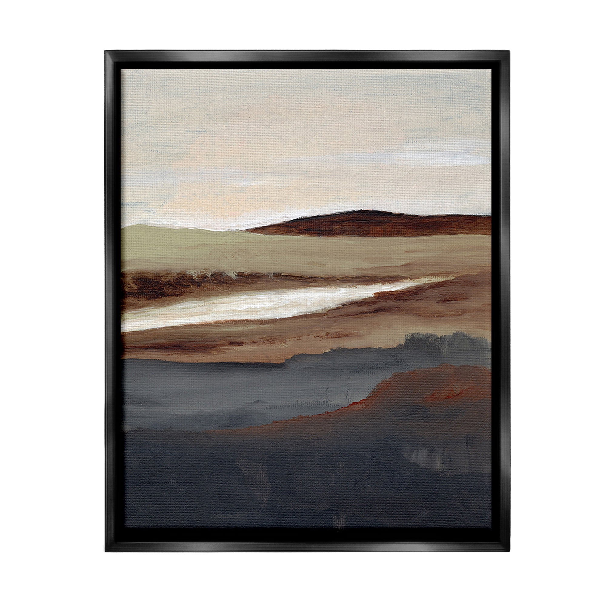 Stupell Industries Rustic Hills Abstraction Landscape Painting Black Floater Framed Canvas Art Print Wall Art, 25 x 31
